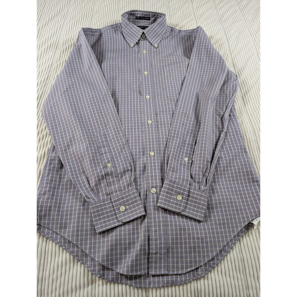 Lands' End Shirt Mens 15-33 M Purple Plaid No Iron Oxford Button Down Preppy - Picture 4 of 8